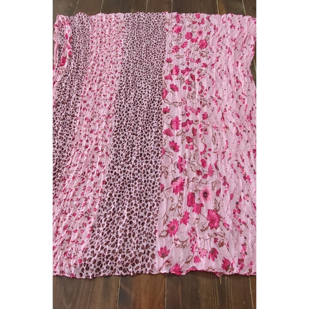 Krinkle Scarf Pink Floral Animal Print 28x72" Lightweight Romantic Fem Boho Fest